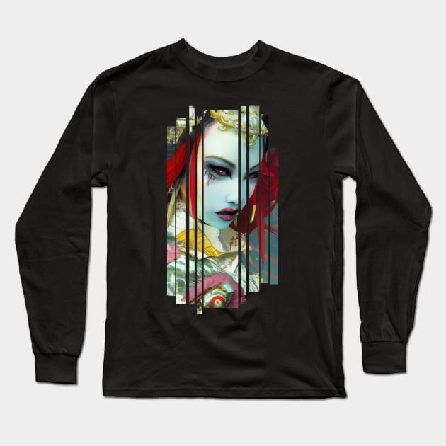 Japanese Geisha Girl Kabuki Demon by Raven Glow Long Sleeve T-Shirt by Ravenglow